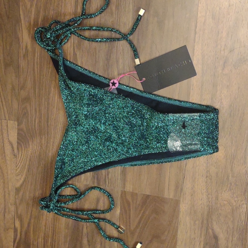 South Beach tie side bikini bottom in emerald metallic